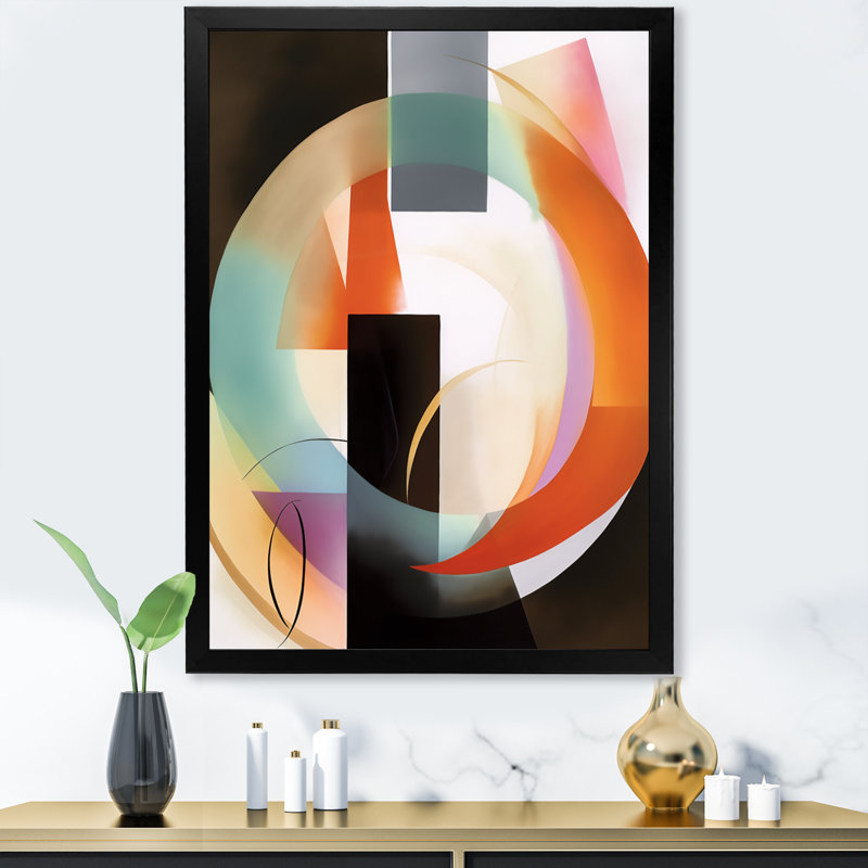 «Gisla Orange Geometric Rhythms I», reproduction sur toile, Cadre photo noir, H 20 po x l 12 po x P 1 po