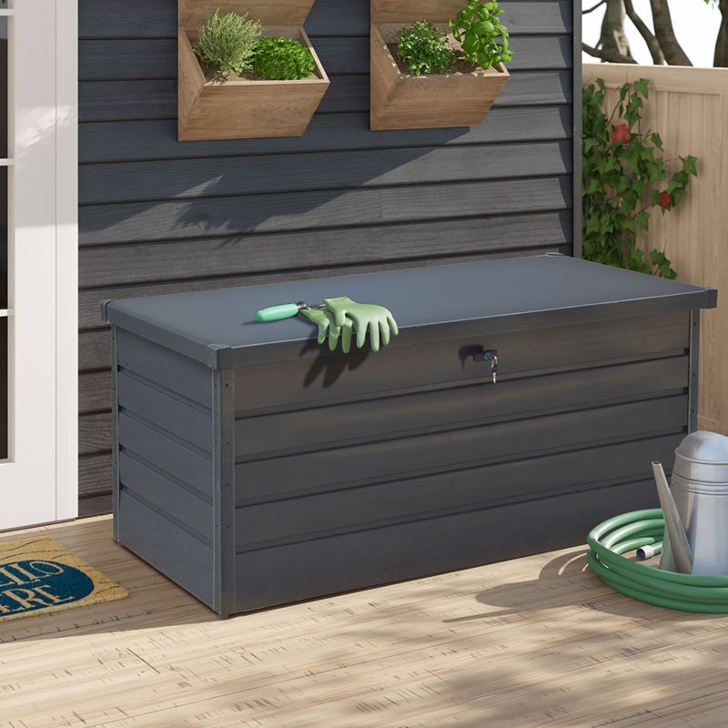 Union Rustic Haaken 165cm W 600L Water Resistant Metal Lockable Deck Box in Black