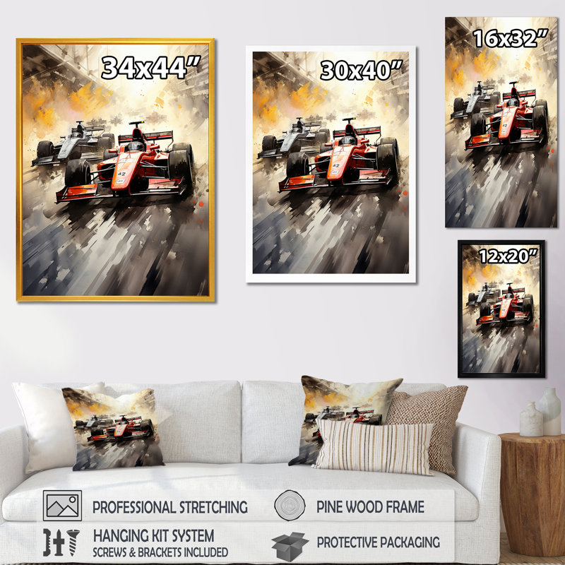 Formule 1 Speed Car Speedway Fury 4 - Art de course sur rails, Toile tendue, H 44 po x l 34 po x P 1,5 po