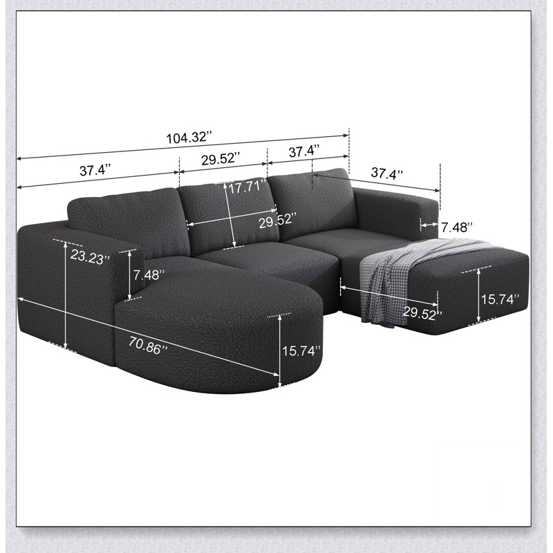 Canapé-lit modulaire 104,32 * 70,86, canapé modulaire avec méridienne et repose-pieds