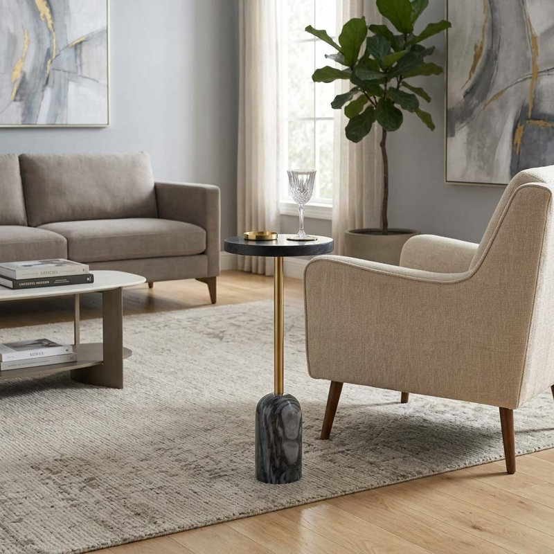 Grande table en marbre Barrett, H 27 po x l 10 po x P 10 po, Gris foncé