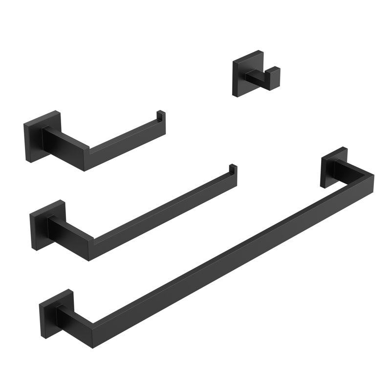  4 - Piece Bathroom Hardware Set, SUS 304 Stainless Steel, Rust-Resistant, Quality-Tested, Matte Black