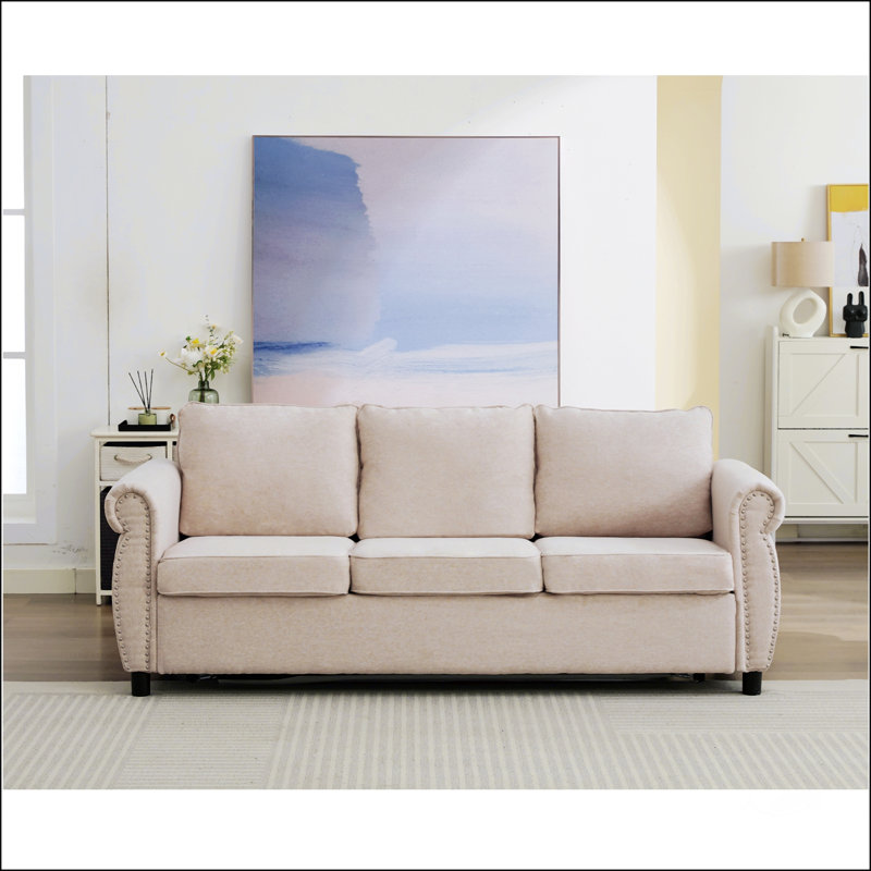 Grand canapé-lit convertible pour grand lit avec matelas en mousse à mémoire de forme, rampe à rivets et conception escamotable pour plus de confort et de polyvalence dans les salons et les appartements