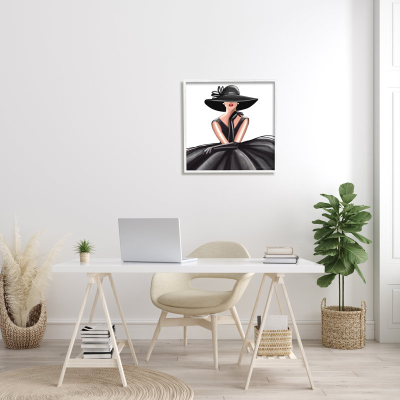 High Fashion Fashion Glam Pose Luxurious Black Dress, H 24 po x l 24 po x 1,5 po, Giclée encadrée blanc bord de mer