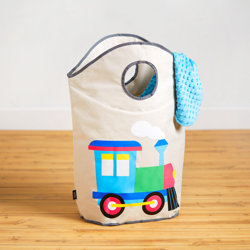 Wildkin Kids Laundry Hamper – Collapsible Hamper for Boys & Girls, Durable Polyester with Handles & Mesh Bottom - Train
