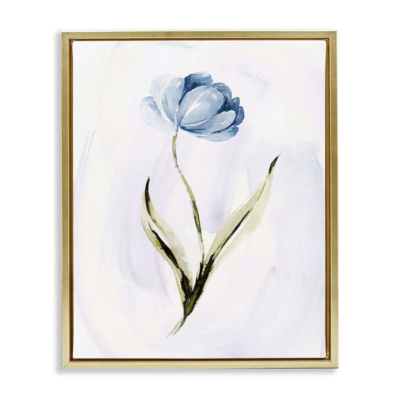 Fleur bleue à pétales, Cadre flottant métallique doré, H 31 po x l 25 po