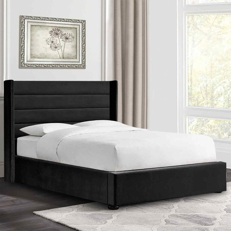 Upholstered Bed, Black, Single (3')