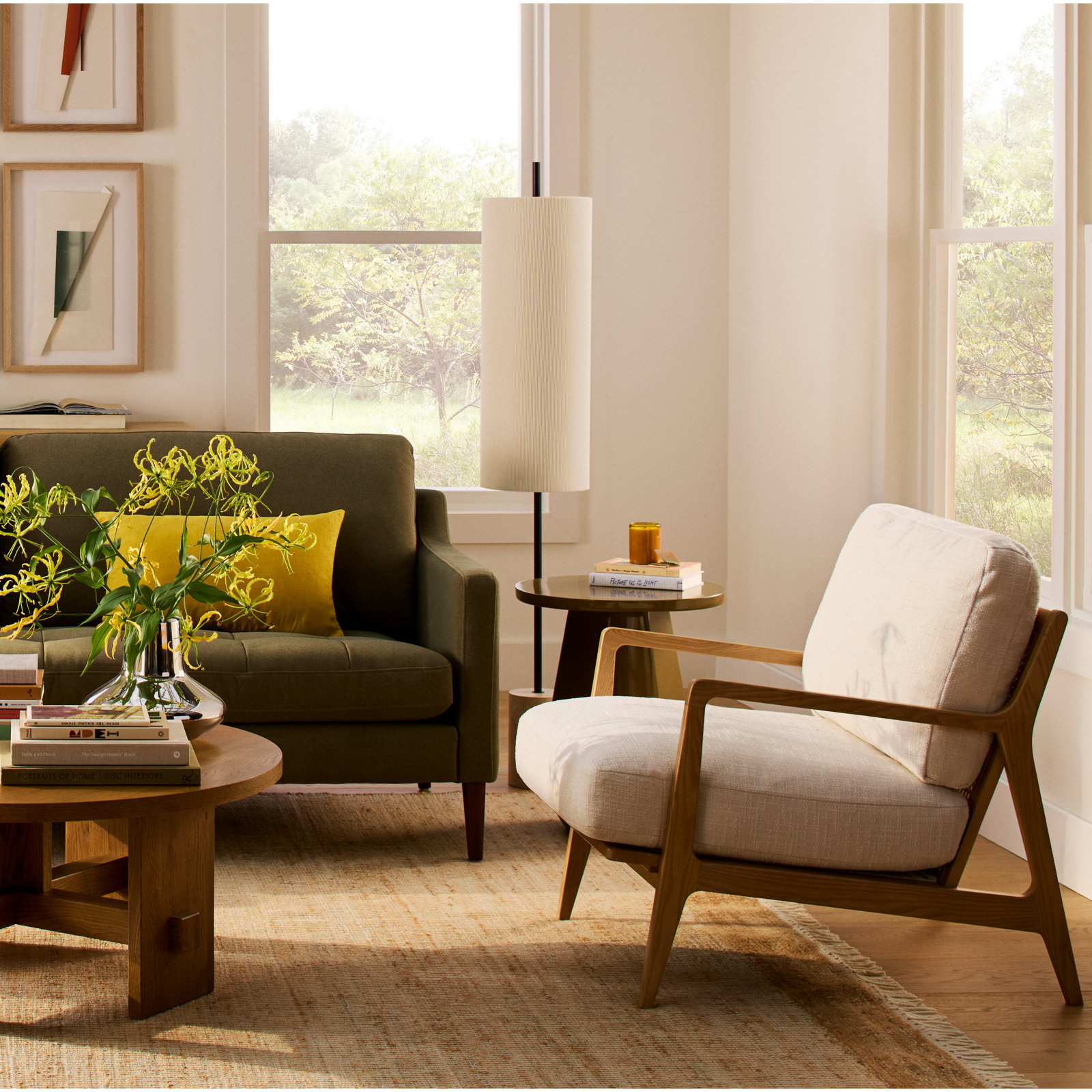 Carmelo Upholstered Armchair, Cream Linen Blend