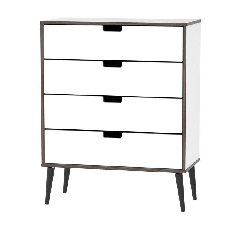 Fully Assembled Fairbury 4 Drawer Chest, White Gloss/Black