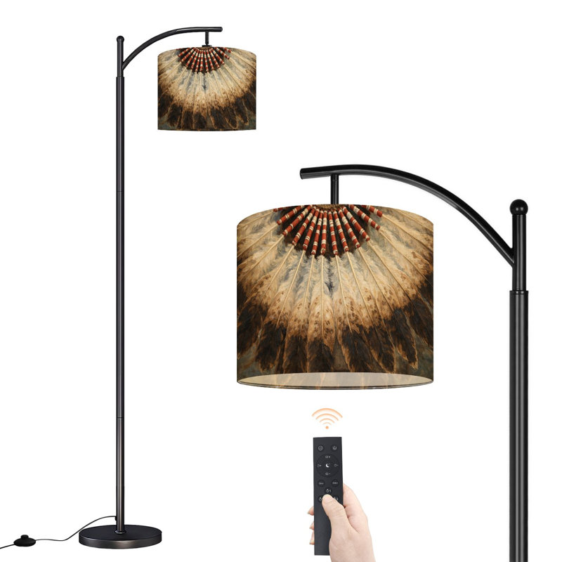 Lampe sur pied à arc avec abat-jour réglable coiffe indienne aigle plumes lampe sur pied amérindiens 3 températures de couleur à intensité variable avec mât pour la chambre à coucher