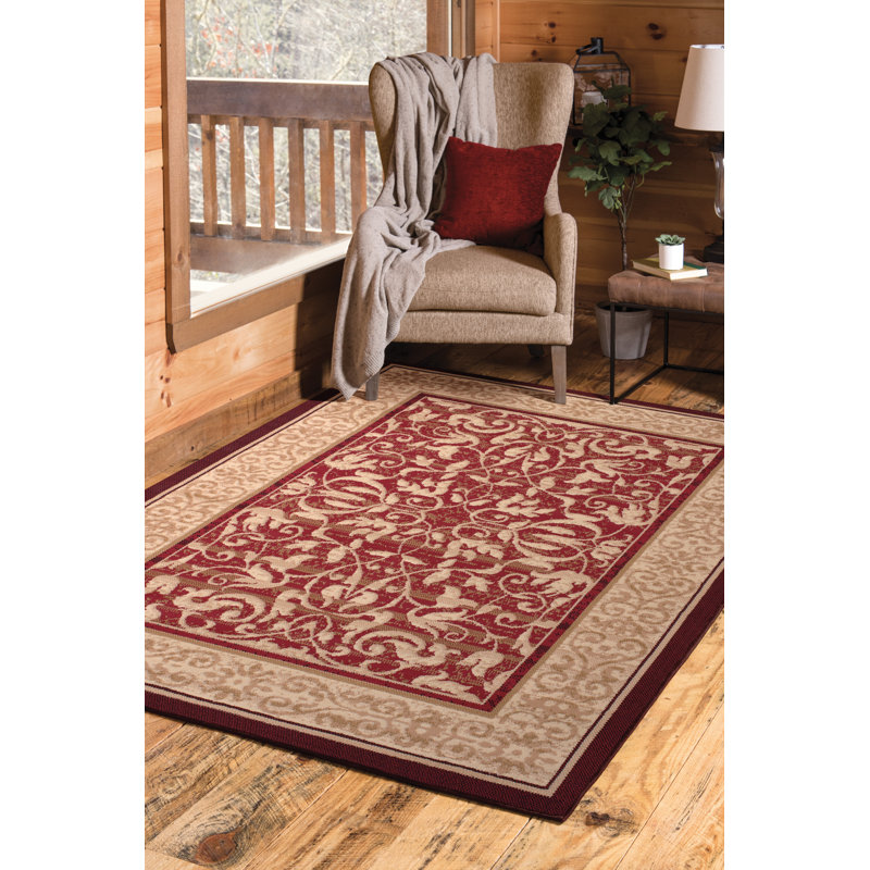 Tapis rouge / beige / doré Jeppesen, Rectangle 5 pi 3 po x 7 pi 2 po