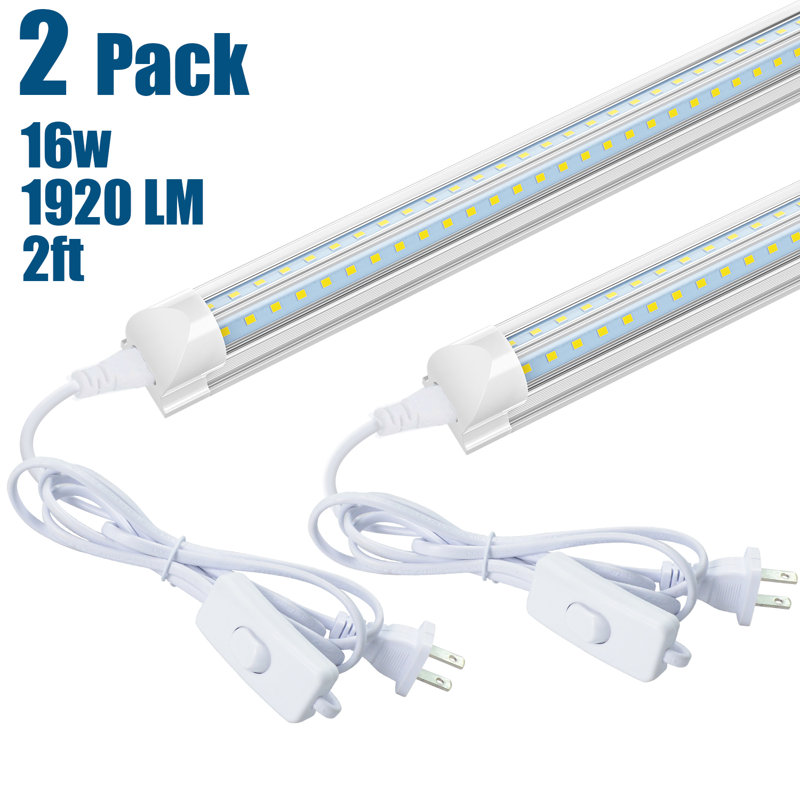 16W 1920LM, T8 2FT Integrated Shop Light, 270 Degree Lighting, Clear Cover, 5000