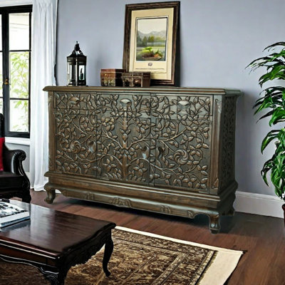 Solid Wood Carved Porch Cabinet Decorative Cabinet Solid Wood Accent Cabinet