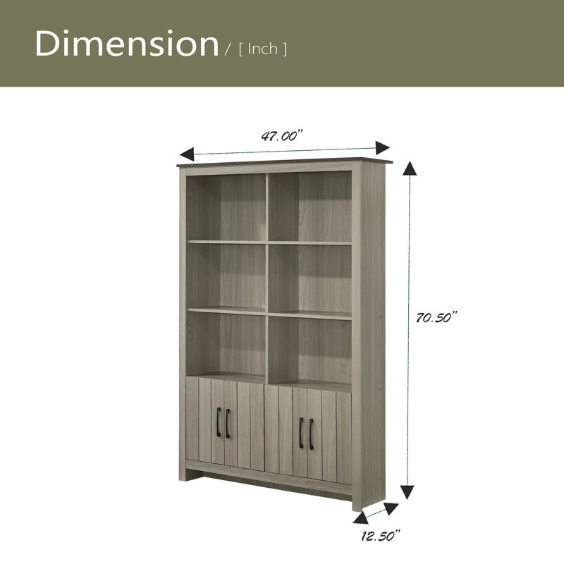 47"W Bookcase Shelf With Cabinet Doors