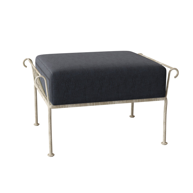 Terrace Outdoor Ottoman, Weathered White, Spectrum Denim Sunbrella® Plainweave