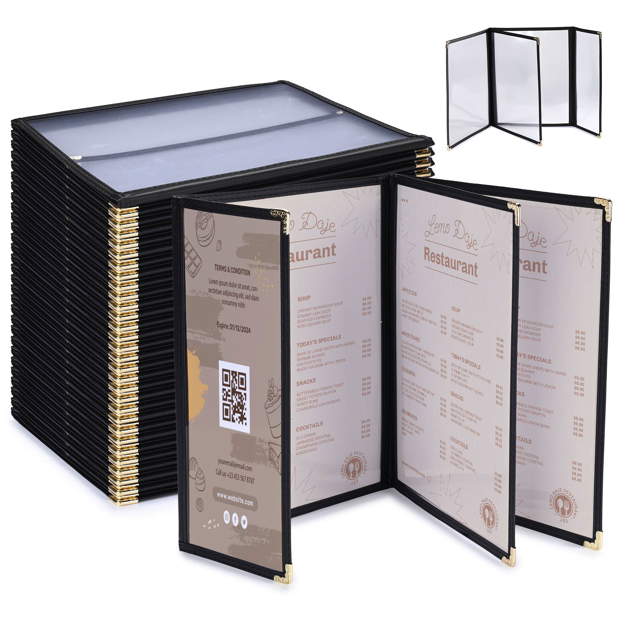 36 Pack Double-Sided Menu Covers 12x8.6" - Clear Top-Loading Plastic Sleeves, Wipeable & Reusable For Restaurants, Offices