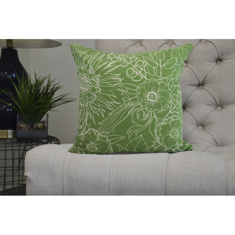 Cuban Flare Zentangle Floral Polyester Square Pillow Cover & Insert, Green, Square 18"