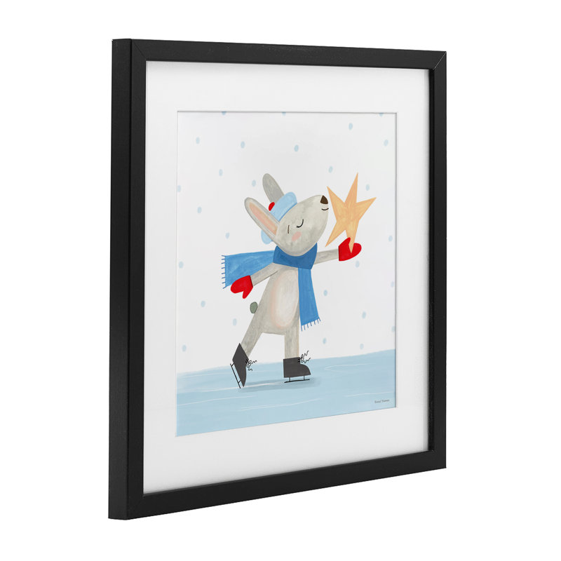 «Ice Skating Bunny» avec impression encadrée d'étoiles sous verre, design par Rachel Nieman, H 13 po x l 13 po, Noir