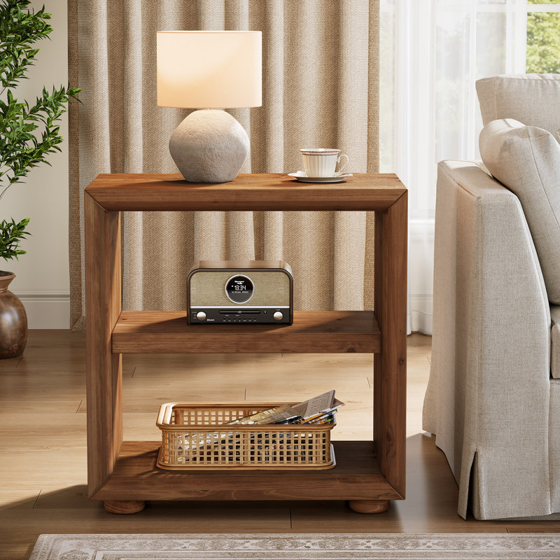 Solid Wood End Table, 3-Tier Side Table
