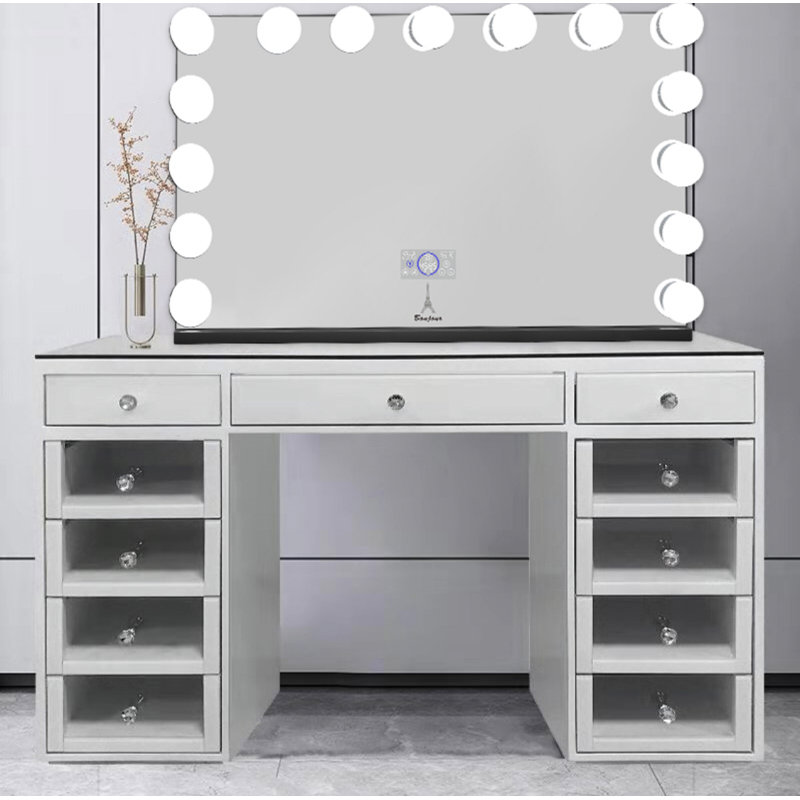 Ensemble coiffeuse Hollywood avec miroir, Noir, H 33,5 po x l 43,5 po