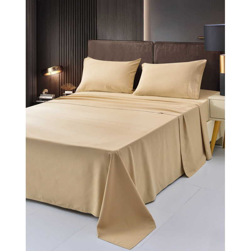 Ensemble de draps 1800 en rayonne de bambou, Beige, Grand