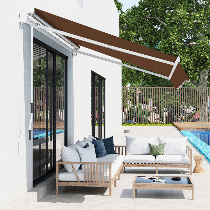 Auvent de patio pour terrasse 13 pi x 8 pi et manivelle à eau, cadre en aluminium, brun café rétractable séduisant 13 pi x 8 pi, pour idée