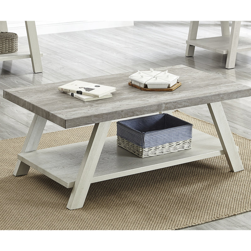 Table basse en bois manufacturé - Bois de qualité bicolore gris et beige, 18.81" H x 23.89" W x 47.54" D