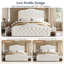  Lit double tapissier avec 4 tiroirs Maber, lit plateforme avec rangement et 2 tables de chevet, lit à oreilles en velours, aucun sommier requis, beige-97587620-97587622