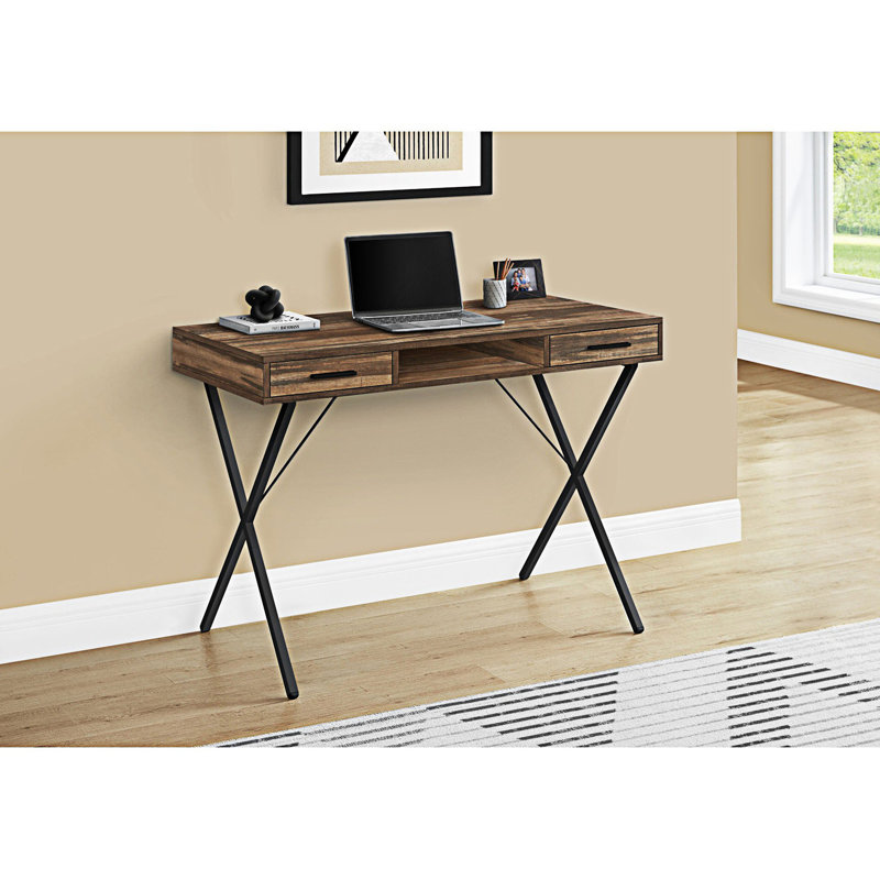Bureau, bureau d'ordinateur avec tiroirs, Brun / Noir