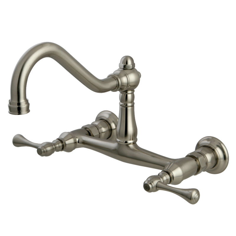 Kingston Brass Vintage Two-Handle 2-Hole Wall Mount Bathroom Faucet, Brushed Nickel