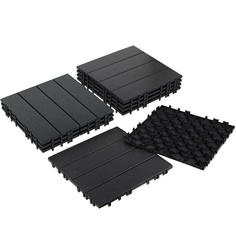 Carreaux de terrasse emboîtables en plastique - Revêtement de sol extérieur imperméable toutes saisons pour patio, jardin, porche, bord de piscine, balcon, cour arrière, gris foncé