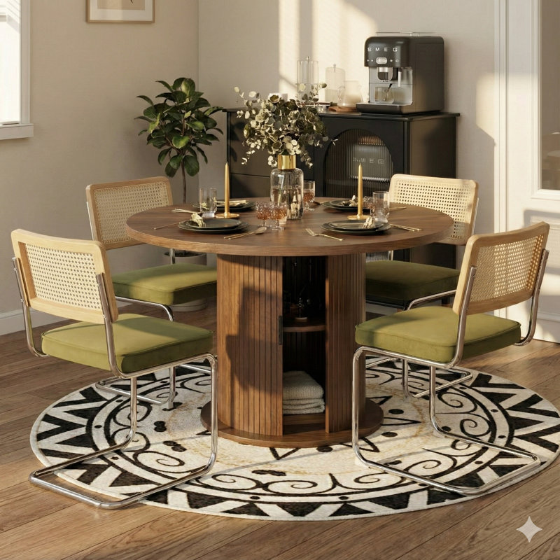Ensemble de salle à manger à piédestal rond 5 pièces avec chaises cantilever, Vert