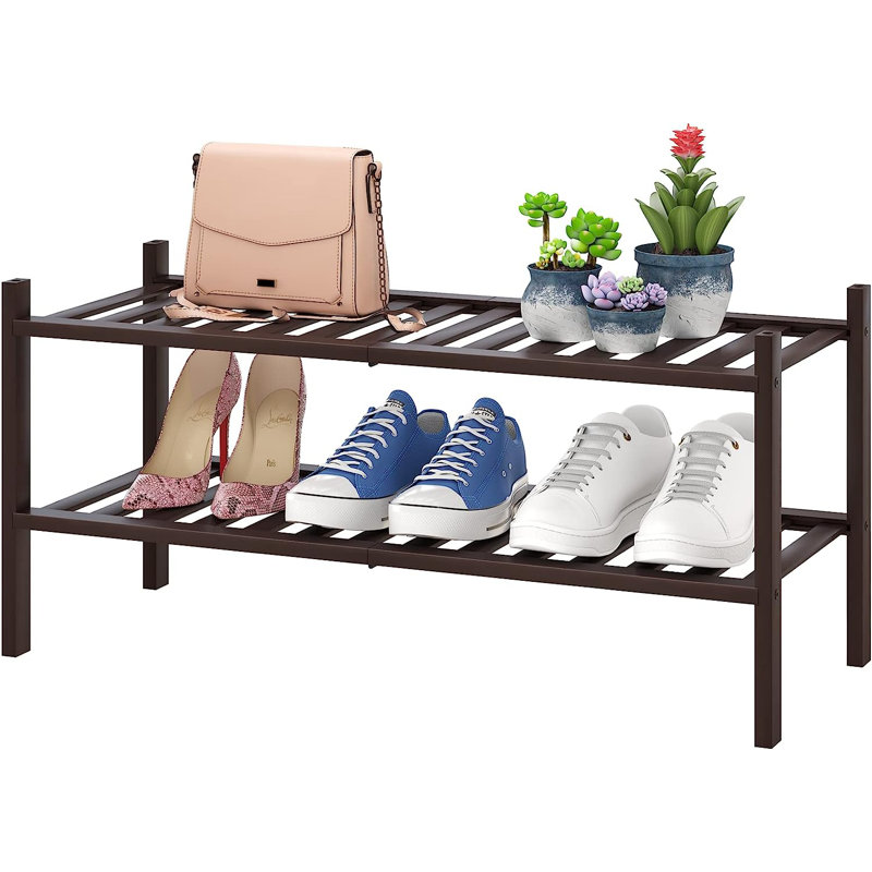 6 Pair Stackable Shoe Rack, Brown