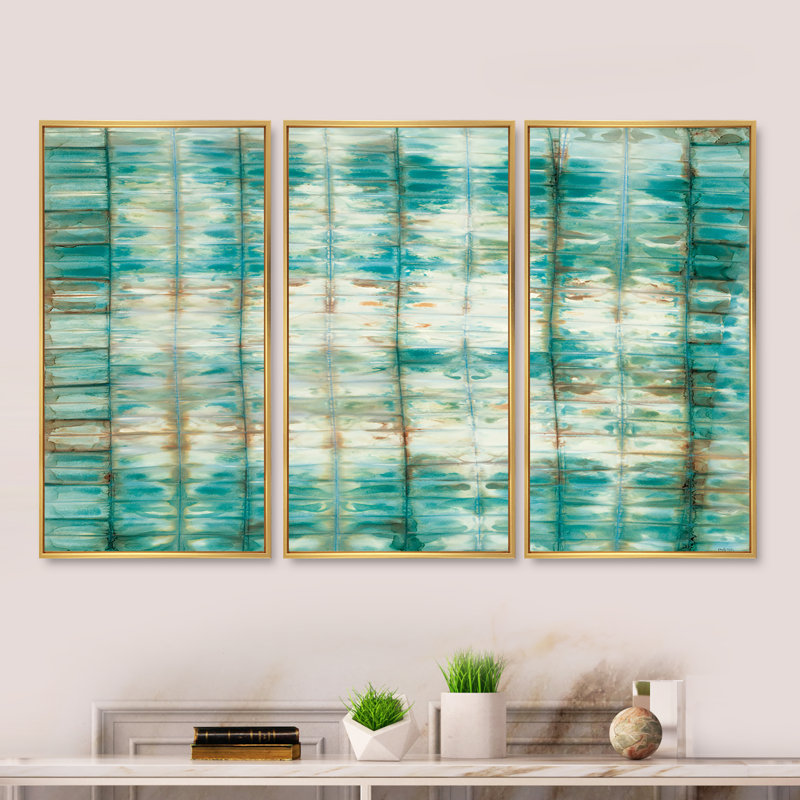 Blue Diamonds Minimal Geometric II - ensemble d'art moderne encadré sur toile Mid-Century, H 28 po x l 36 po x P 1 po