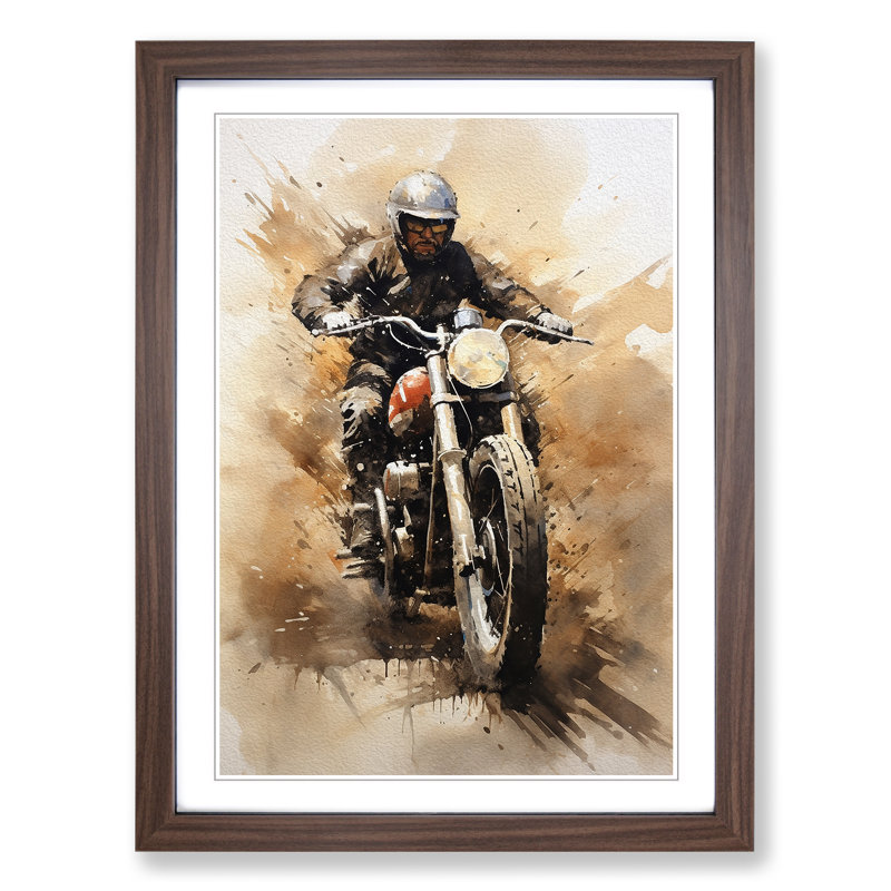 Motorbike Gestural - Single Picture Frame Print on Wood, Walnut Framed, 46cm H x 34cm W x 2cm D