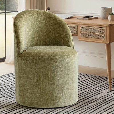 Upholstered Chenille Swivel Desk Chair With Hidden Casters