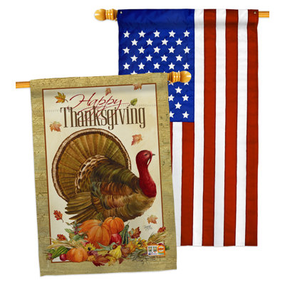 40 x 28 po en polyester à 2 côtés thanksgiving turquie drapeau maison