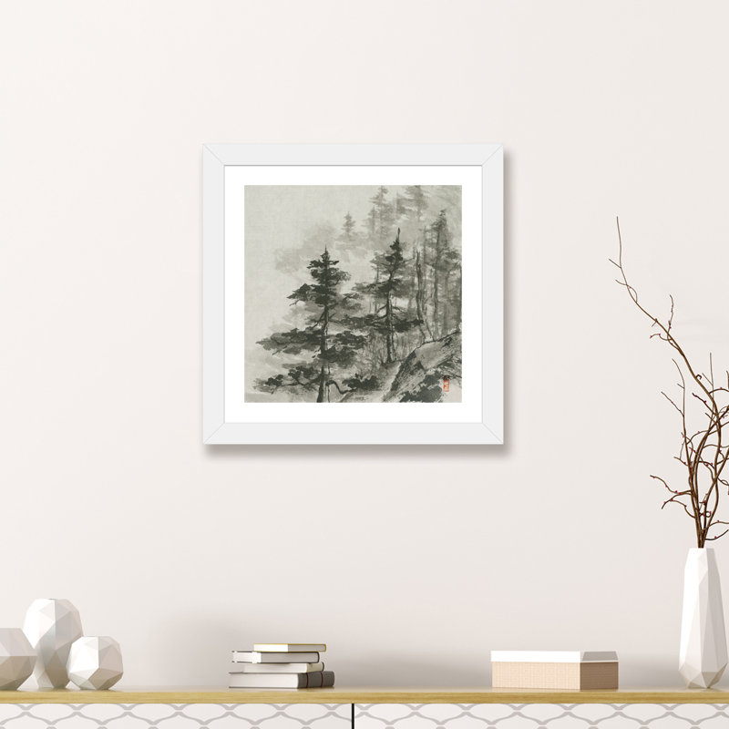 «Sumi Treetops» par Chris Paschke - reproduction d'art, H 16 po x l 16 po x p 1 po, Papier encadré blanc
