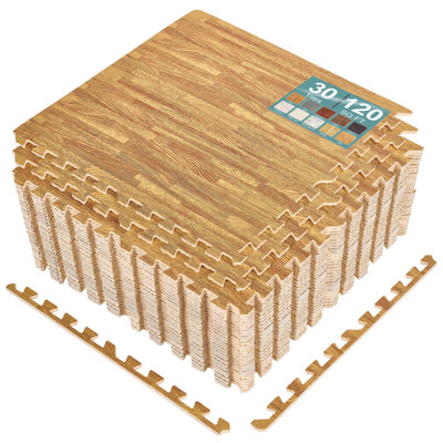  Sorbus Waterproof Wood Grain Foam Floor Tiles, 30 Tiles, 120 Sq Ft, Interlocking, Light Brown