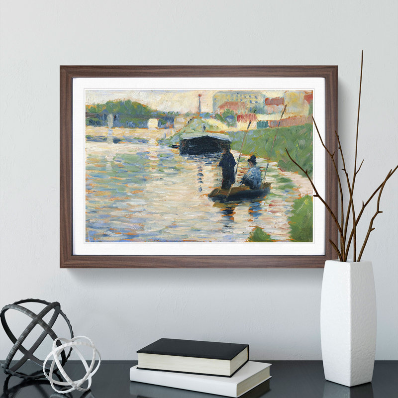 View of the Seine by Georges Seurat - Picture Frame Painting, Walnut, 36cm H x 48cm W x 2cm D
