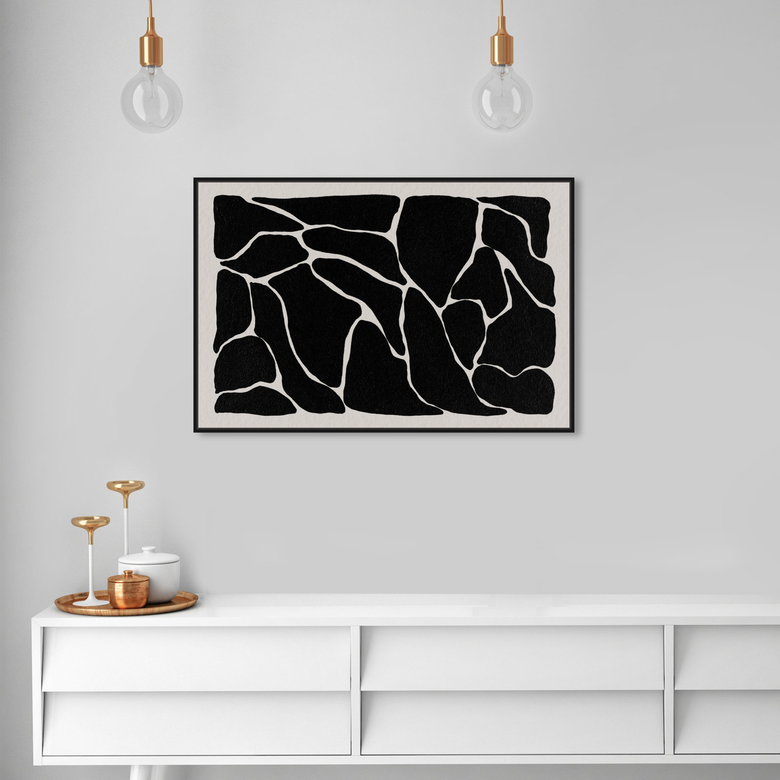 Abstract Black and White Giraffe Pattern Print, Black, 25" H x 37" W