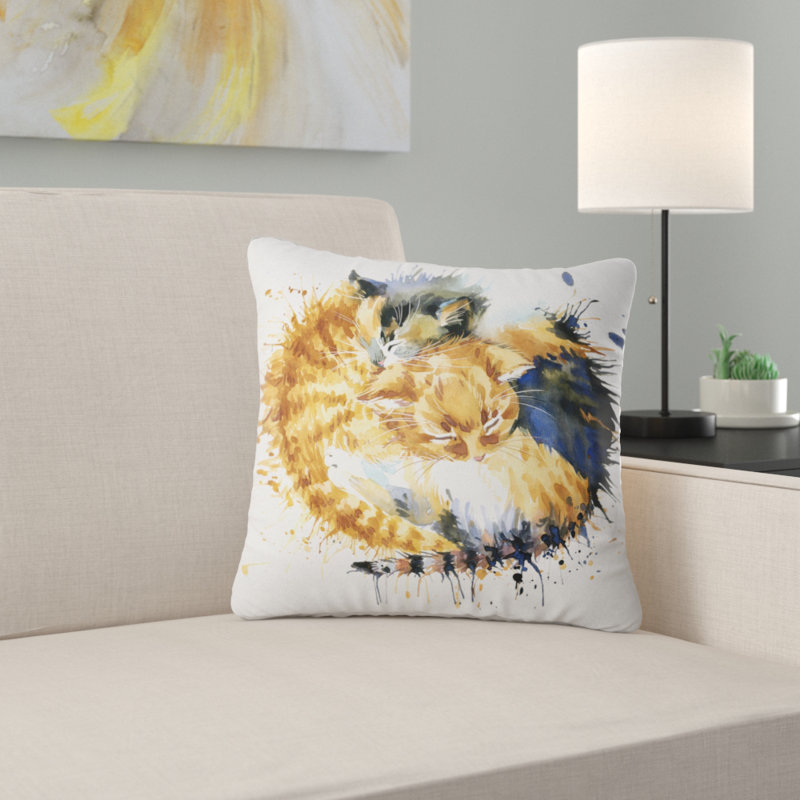 Coussin d’illustration graphique jolie chat animal, 18 po x 18 po, Coussin décoratif