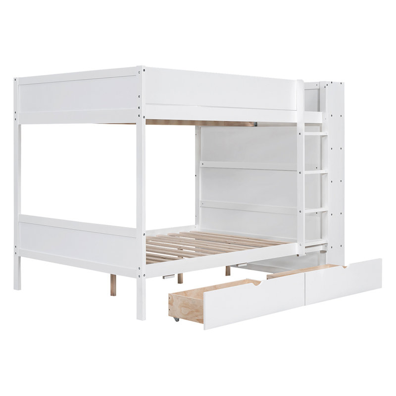 Lit superposé avec 2 tiroirs et armoire à couches multiples, Blanc, Double sur double
