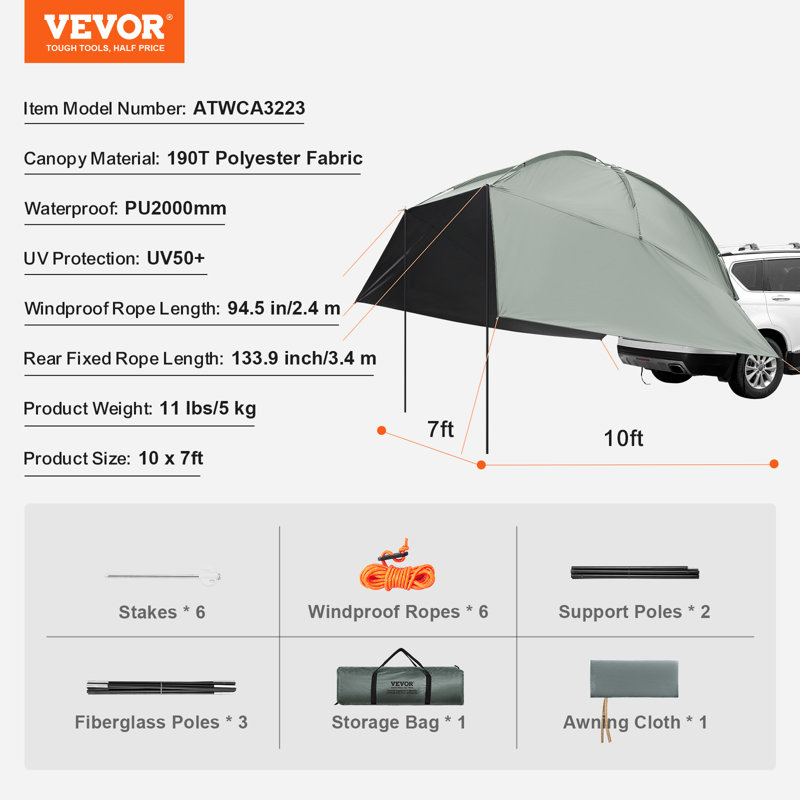 Large Portable Gray Car Side Awning with UV Protection