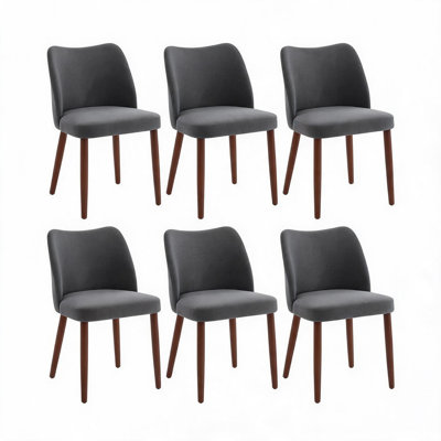 Set of 6 Upholstered Dining Chairs – Modern Linen Fabric, Wingback, Thick Cushions, Sturdy Wooden Legs – Comfortable Seating for Dining or Living Room – 3 boxes | 6PCS linen | dark gray