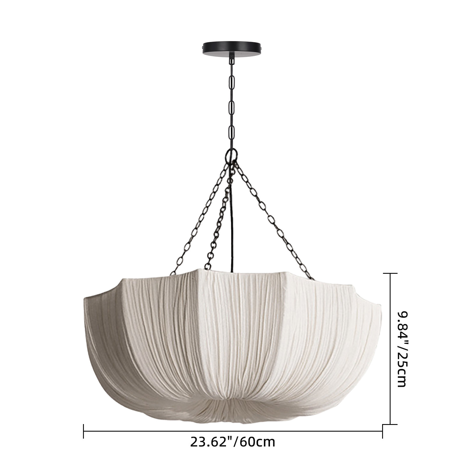 Linen Bowl Single Light Pendant, 9.84" H x 23.62" W x 23.62" D 