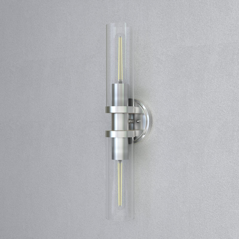 2-Head Barbell Cylindrical Wall Lamp, Brushed Nickel
