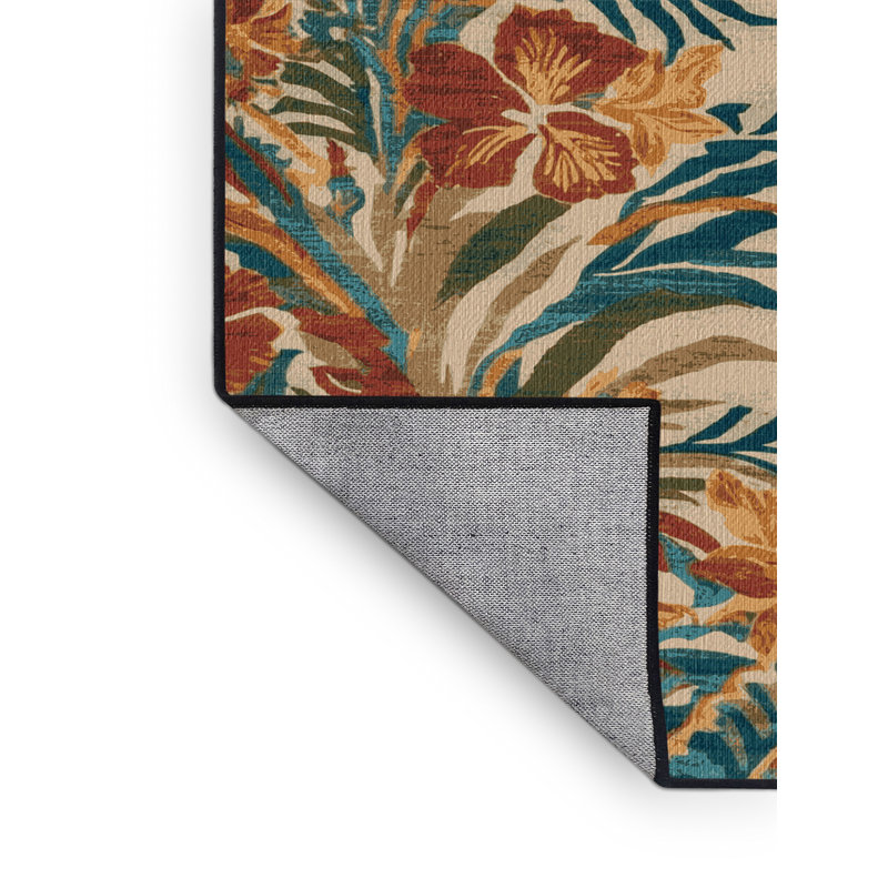 Washable Tropical Pacific Coastal Area Rug, Round 4'