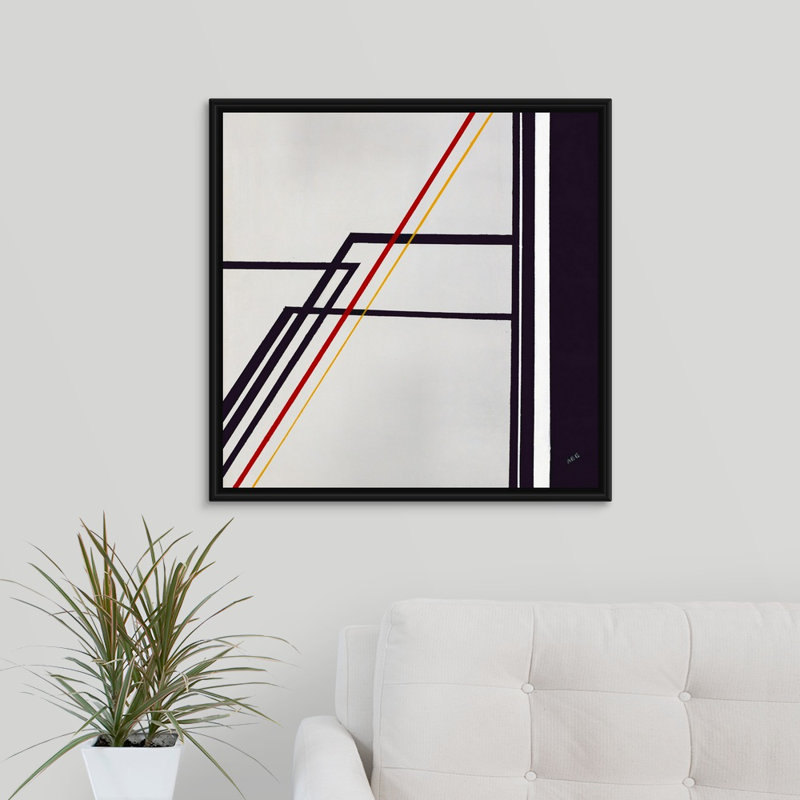 « steppinging », peinture sur toile, H 25,7 po x l 25,7 po x P 1,75 po, Cadre flottant noir