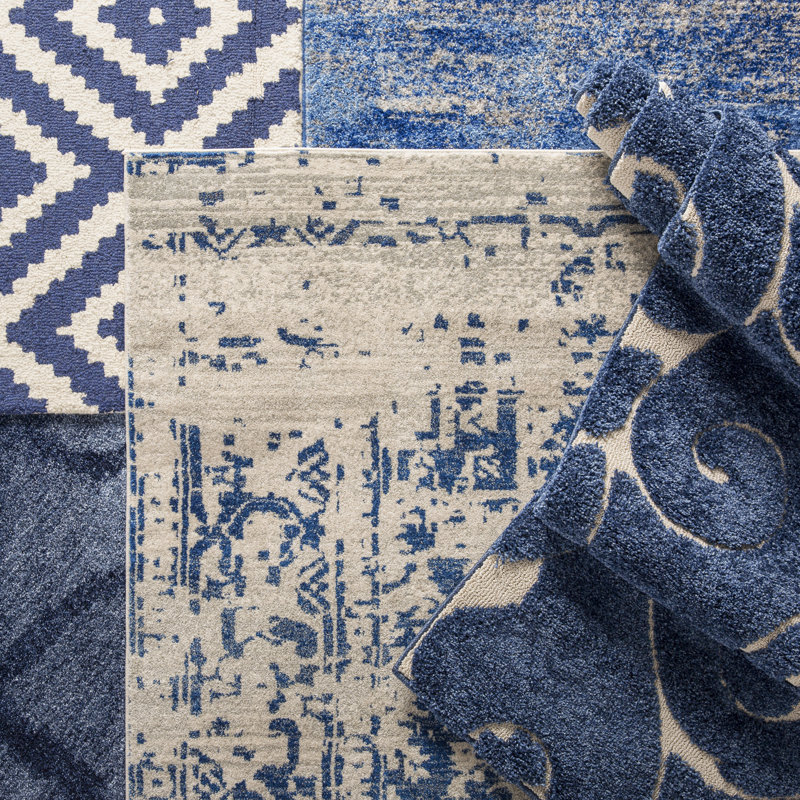 Algonquin Performance Abstract Rug, Square 11', Silver/Blue